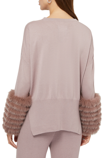 Round Neck Fur Trim Sweater
